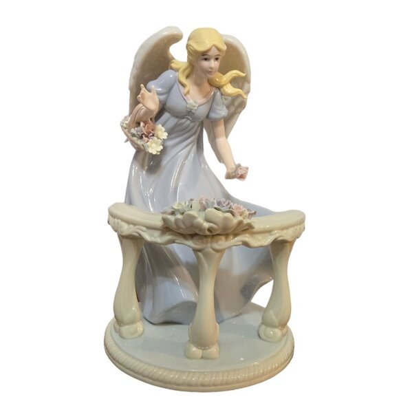 Large Porcelain Angel Figurine Floral Flower Basket Heavy 13 Inch Collectible - Picture 1 of 16